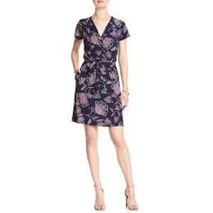 Banana Republic Pink Blue Print Cap Sleeve Faux Wrap Dress Women's Medium